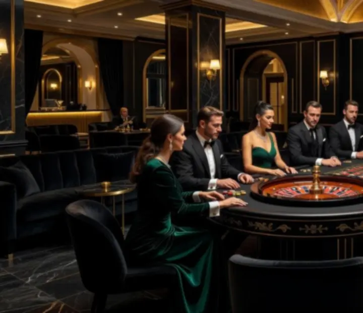 Luxusná ruletová sála s elegantnými hosťami v kasíne Luck Morra
